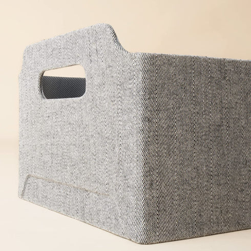 LA JOLIE MUSE Foldable Storage Baskets for Shelves, Stackable Rectangle Basket Set of 2 for Toys Makeup Books Closet Organizing, Modern Tweed Fabric, Grey