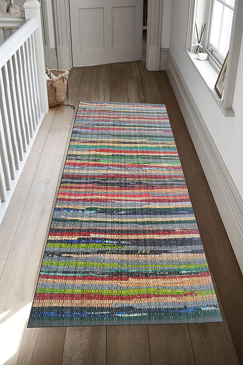 Chardin Home - Eco Friendly 100% Recycled Cotton Colorful Chindi Runner Area Rug - 2'x5'