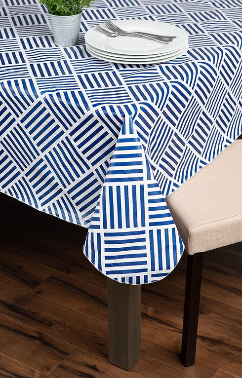 DII Indoor/Outdoor Vinyl Tabletop Collection Grid Pattern, Flannel Backed Tablecloth, Rectangle, 52x70, Navy