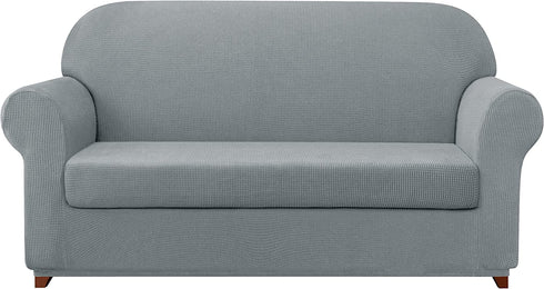 subrtex Stretch Sofa Slipcover 2 Piece Sofa Cover 3 Seater Soft Couch Slipcover Washable Furniture Covers, Jacquard Fabric Small Checks(Light Gray,Large)