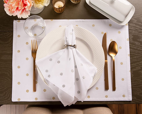 DII Polka Dot Kitchen Collection, Napkins, 18x18, White/Metallic Silver, 4 Piece
