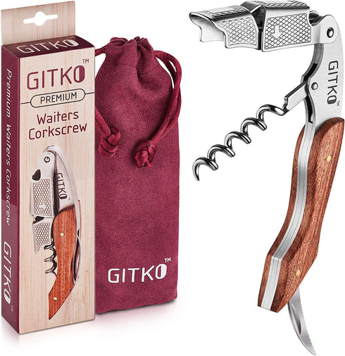 Wine Opener & Waiters Corkscrew-With a Comfortable Rosewood handle Wine And Beer Bottle Opener For Bartenders, Waiters, With A Wine Key Foil Cutter - With a Nice Pouch Included