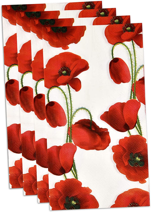 100 Poppy Floral Guest Napkins Decorative Hand Napkin Red Poppies Flowers Disposable Paper Towels for Bathroom Toilet Powder Room Wedding Holiday Christmas Valentine Spring Dinner Party Guests Towel