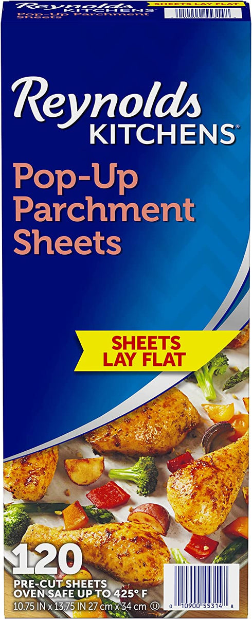 Reynolds Kitchens Pop-Up Parchment Paper Sheets, 10.7x13.6 Inch, 120 Sheets