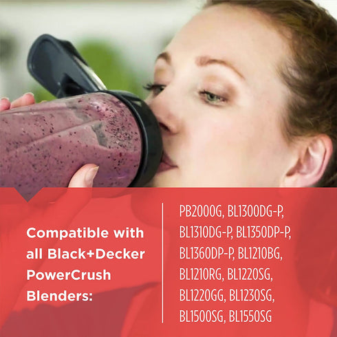 BLACK+DECKER PowerCrush Personal Blender Jar with Travel Lid, Clear, PBJ1650