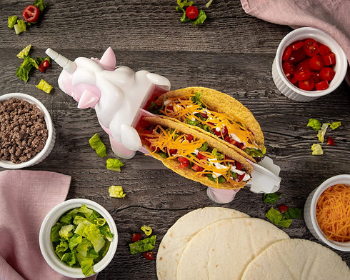 Unicorn Taco Holder Kids Plate, Pink Taco Stand Holds 2 Taco Shells for Fun Taco Tuesday Party