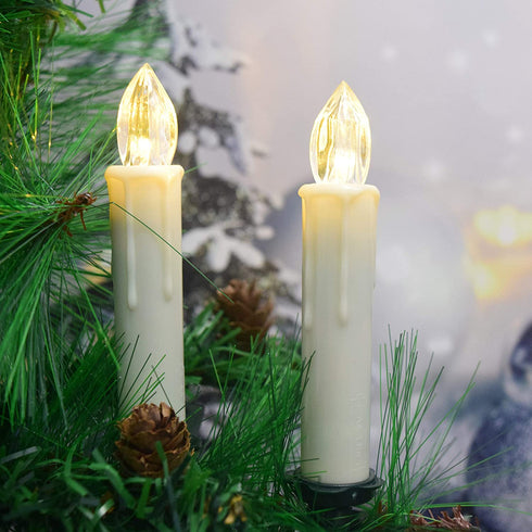 10 PCS LED Flameless Window Lights Candle, Battery Operated Taper Candles with Remote Timer, Christmas Flickering Window Candles with Suction Cups and Clips for Home Decorations, Holiday, Chandelier