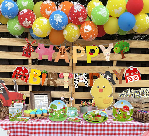 JeVenis 33 PCS Farm animals Party Supplies Farm animals Party Plates and Napkin Farm animals Birthday Banner