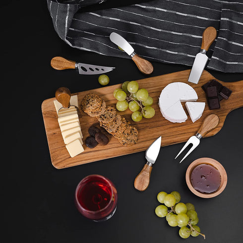 Jademaz charcuterie accessories, 6-Piece Cheese Knives Set, Stainless Steel Cheese Knife with Acacia Wood Handle