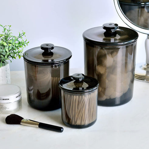 Youngever 60 Ounce, 30 Ounce and 15 Ounce Black Plastic Apothecary Jars Set of 3