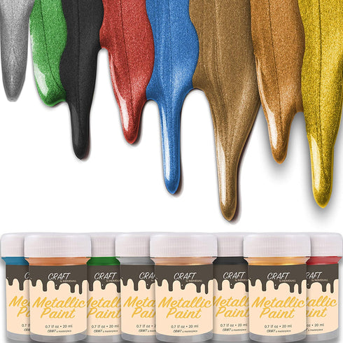 CRAFT Metallic Acrylic Paint Set - 8 Colors: Multi, Gold, Silver, Bronze, Copper - Shiny Metallic Effect - Premium Acrylic Paint - Extreme High Metal Pigmentation - For Canvas Painting or Any Surface - 8 x 20 ml / 0.7 fl oz