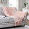 Homiest Fleece Throw Blanket with Fringe, Soft & Cozy Flannel Light Pink Throw Blanket, Lightweight Decorative Throw Blanket for Sofa Bed Chair All Season (Blush Pink, 50 x 60 Inch)