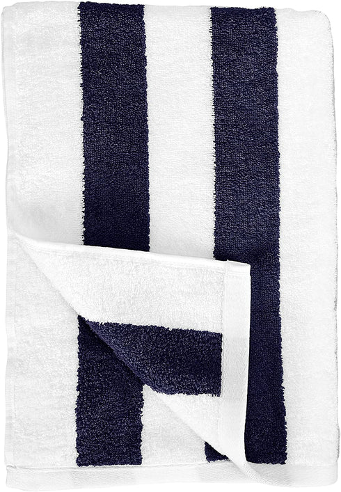Amazon Basics Cabana Stripe Beach Towel - Pack of 2, Navy Blue