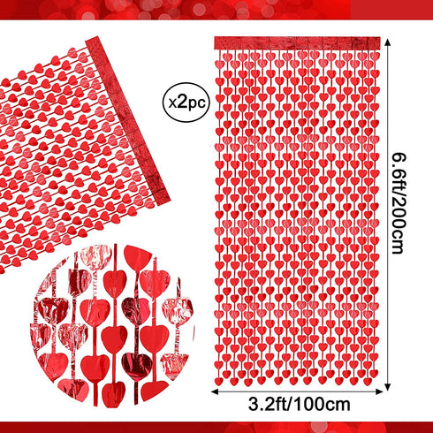 100 Pieces Red Pink White Balloons Garland Arch Valentines Decorations Balloons Set with 2 Pieces Heart Tinsel Fringe Curtains Party Supplies for Valentines Wedding Anniversary Engagement Party