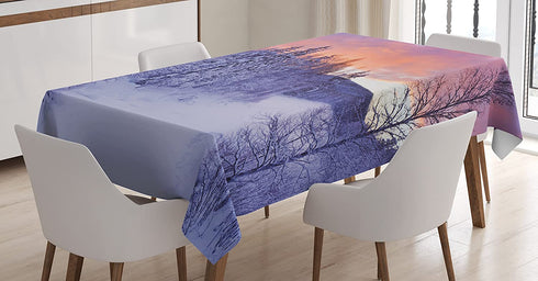 Ambesonne Winter Tablecloth, Frozen River in a Wintry Landscape Finnish Lapland at Sunrise Arctic Nordic Country, Rectangular Table Cover for Dining Room Kitchen Decor, 60" X 90", Blue Lavender