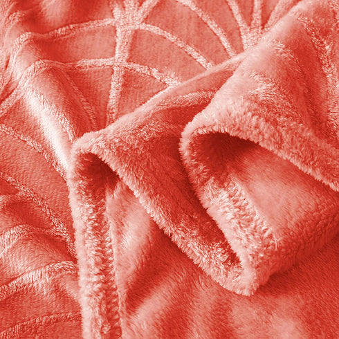Whale Flotilla Flannel Fleece Twin Size(90x66 Inch) Lightweight Bed Blanket, Soft Velvet Bedspread Plush Fluffy Coverlet Palm Leaf Design Decorative Blanket for All Seasons, Coral