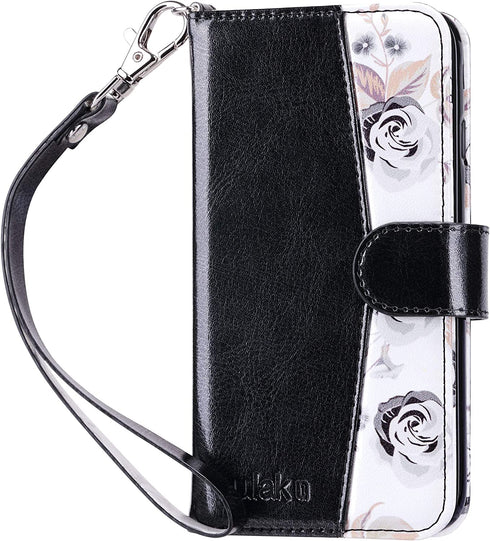 ULAK iPhone 8 Wallet, iPhone SE Wallet Case 2020, iPhone SE 3 Wallet 2022, iPhone 7 Flip Wallet Case, PU Leather Kickstand Card Holder Protective Cover for iPhone 7/8/iPhone SE 2 3 Gen 4.7'', Black