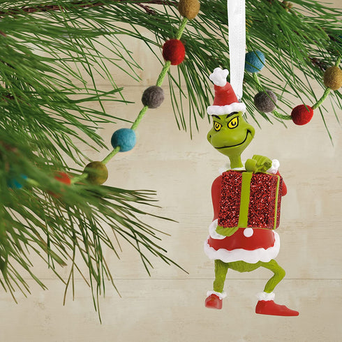 Hallmark Dr. Seuss How The Grinch Stole Christmas! Grinch with Present Christmas Ornament 2021, Multicolor