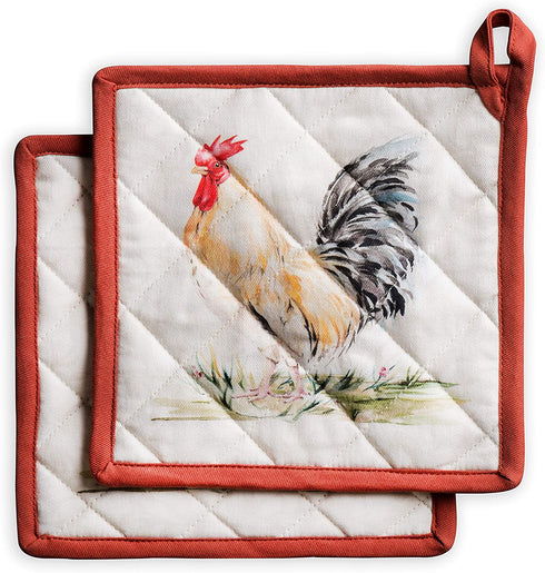 Maison d' Hermine Campagne 100% Cotton Pot Holder Set of 2 Heat Resistant Pot Holder with Loop for BBQ Cooking Baking Grilling Microwave Barbecue Spring/Summer (8"x8")
