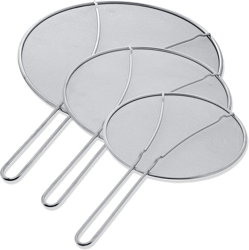 U.S. Kitchen Supply 13", 11.5", 9.5" Stainless Steel Fine Mesh Splatter Screen with Resting Feet Set - Use on Boiling Pots, Frying Pans - Grease Guard
