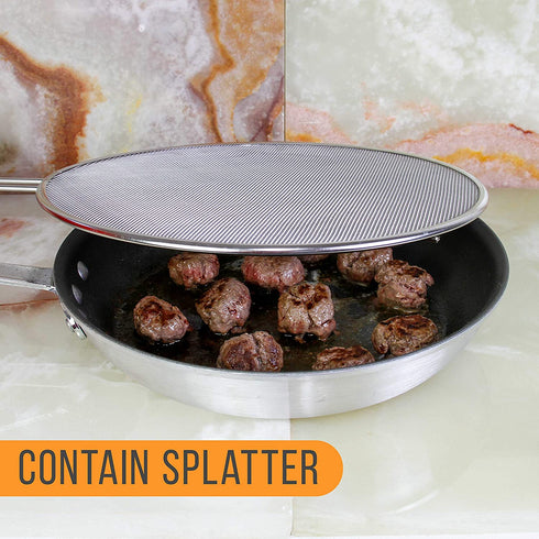 U.S. Kitchen Supply 13", 11.5", 9.5" Stainless Steel Fine Mesh Splatter Screen with Resting Feet Set - Use on Boiling Pots, Frying Pans - Grease Guard