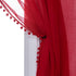 MISS SELECTEX Linen Look Pom Pom Tasseled Sheer Curtains - Rod Pocket Voile Semi-Sheer Curtains for Living and Bedroom, Set of 2 Curtain Panels (52 x 84 inch, True Red)