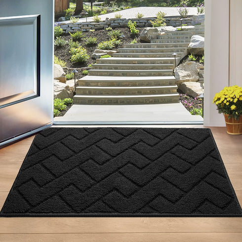 Indoor Doormat,Front Back Door Mat Rubber Backing Non Slip Door Mats 20?x31.5?Absorbent Resist Dirt Entrance Doormat Inside Floor Mats Area Rug for Entryway Machine Washable Low-Profile (Black)