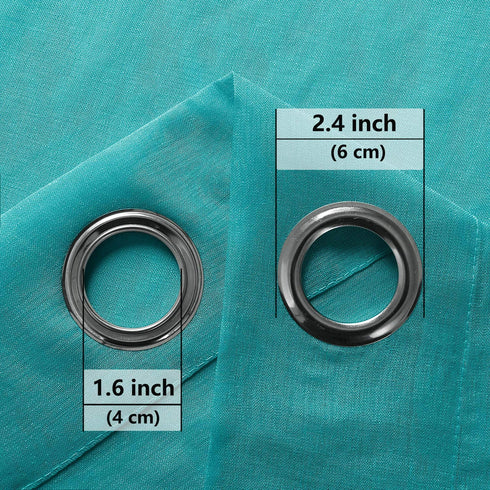 DWCN Turquoise Faux Linen Sheer Curtains - Grommet Voile Window Curtain Drapes for Bedroom Living Room 52 x 63 inch Length, Set of 2