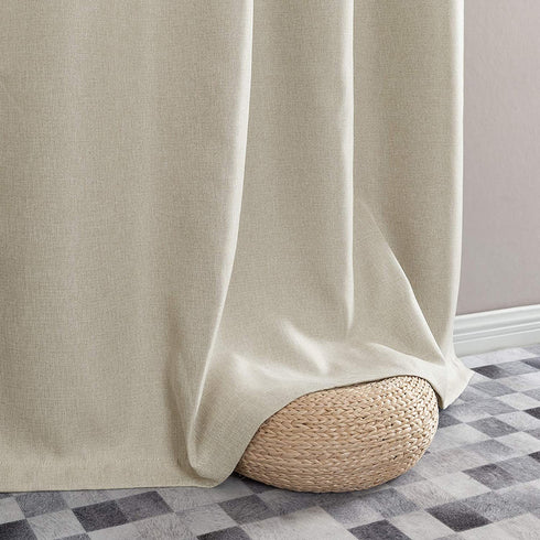 JINCHAN Linen Fabric Curtain Room Darkening Window Treatment for Bedroom 63 Inch Long Thermal Insulated Living Room Curtain Greyish Beige 1 Panel