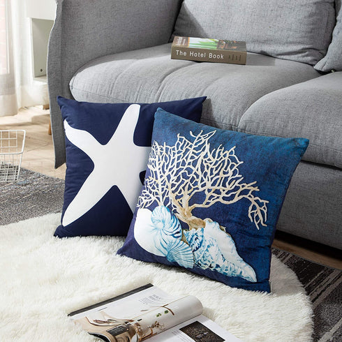 Emvency Set of 4 Throw Pillow Covers Nautical Coastal Beach and Blue Turquoise Anchor Weathered Wood Old Decorative Pillow Cases Home Decor Square 18x18 Inches Pillowcases
