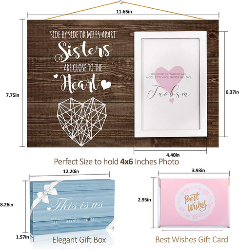 Tuobsm Sister Gifts from Sister-Side by Side Or Miles Apart Sisters are Close to The Heart - Birthday Gifts for Sister Picture Frame, 4X6 Photo