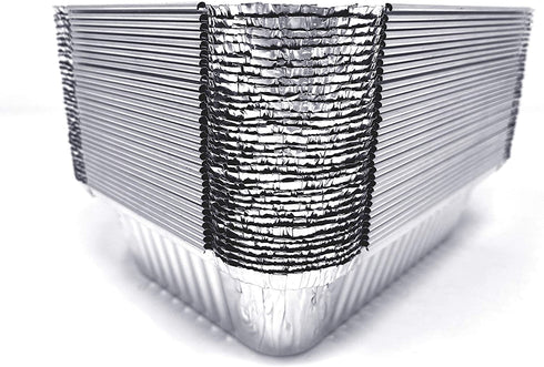 (50 Pack) Premium 1.5-LB Takeout Pans with Lids l Medium 7" x 5" x 2" l Heavy Duty Disposable Aluminum Foil for Catering Party Meal Prep Freezer Drip Pans BBQ Potluck Holidays