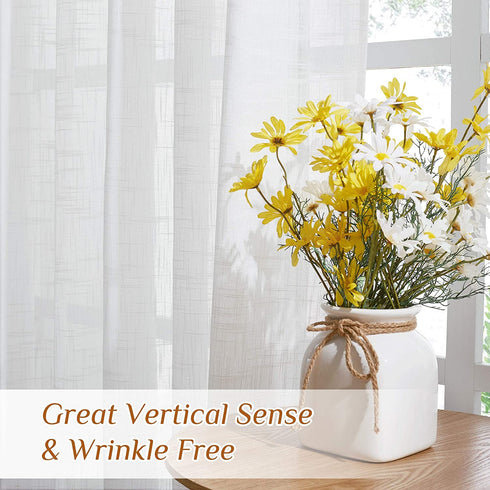 NICETOWN White Linen Sheer Curtains and Drapes 84 inches Long, Rod Pocket & Back Tab semitransparent with Light Through Vertical Window Treatments for Sliding Glass Door & Living Room, 52"W, Set of 2