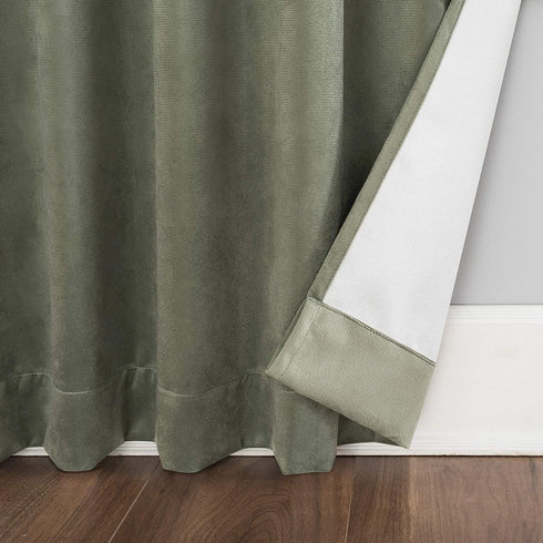 Sun Zero Hampshire Velvet Noise Reducing Thermal Extreme 100% Blackout Back Tab Curtain Panel, 50 in x 84, Moss Green