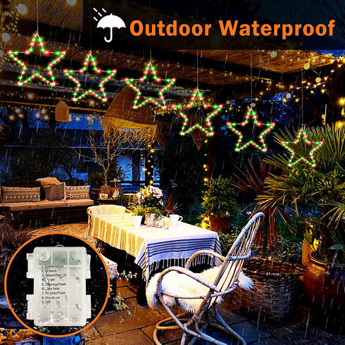 Christmas Window Lights 3 Pack Battery Operated LED Star Light 8 Modes Timer Fairy Hanging Light, Outdoor Waterproof Decor for Home Xmas Tree Porch Holiday Party Indoor Decoration Red and Green