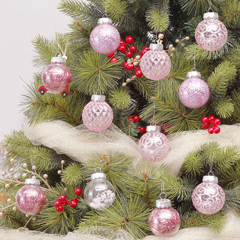 60MM/2.36" Clear Christmas Ornaments Set, 30PCS Shatterproof Decorative Hanging Ball Ornament with Stuffed Delicate Decorations, Xmas Tree Balls for Halloween Holiday Party Thankgivings - Pink.