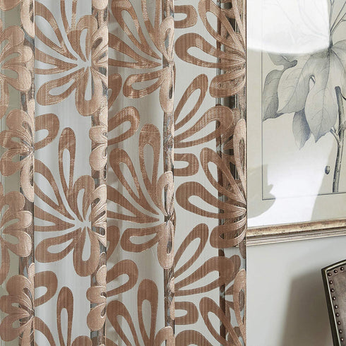 Top Finel Floral Sheer Curtains 72 Inches Long for Living Room Bedroom Grommet Voile Window Curtains, 2 Panels, Brown