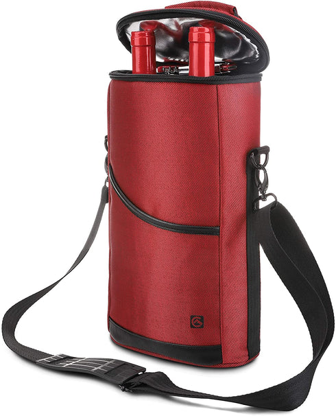 ALLCAMP 2 Bottle Wine Tote Carrier - Insulated Portable Padded Canvas Wine Bag for Travel, BYOB Restaurant, Wine Tasting, Party, Great Christmas Day Gift for Wine Lover?Red