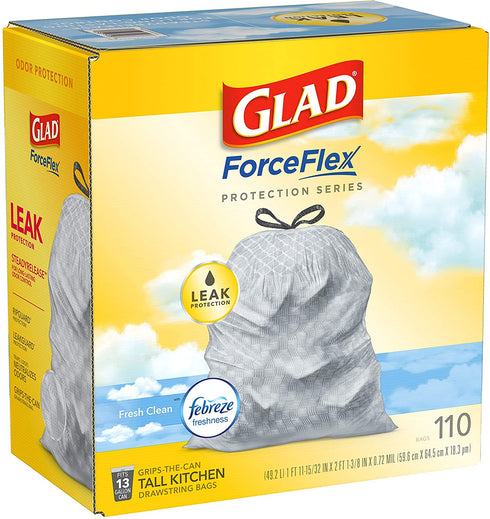 Glad ForceFlex Protection Series Tall Kitchen Trash Bags, 110 Count (Pack of 1) - Package May Vary