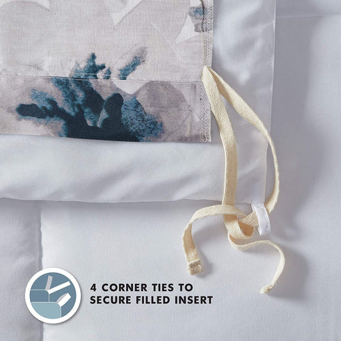 Inspire by INTELLIGENT DESIGN Reversible 100% Cotton Sateen Duvet - Breathable Comforter Cover, Modern All Season Bedding Set with Sham (Insert Excluded), Mercy, Floral Tiles Full/Queen(90"x90")
