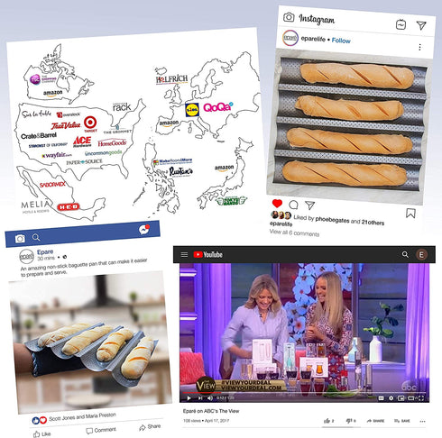 Baguette Pan for Baking - 15" x 13" Nonstick Perforated Italian Loaf Mold - Long French Bread Baker's Tray - Sourdough Roll Proof & Bake Rack by Eparé