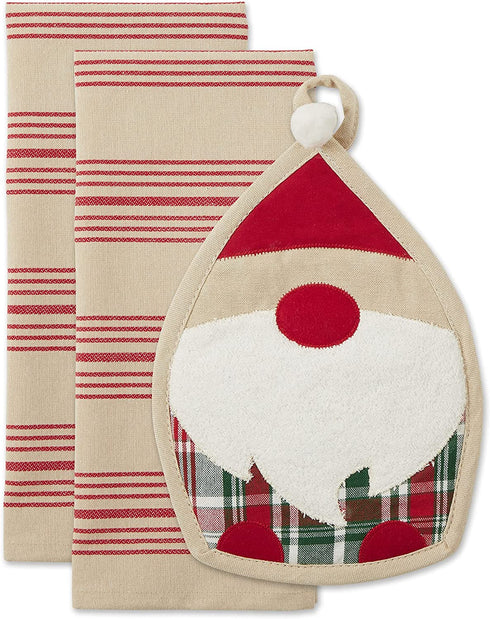 DII Collection Kitchen Set, Potholder 8x9 Dishtowels 18x28, Winter Gnome, 3 Piece