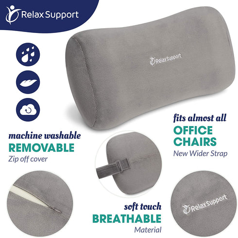 RELAX SUPPORT Office Chair Back Support Pillow RS11-X Lumbar Cushion for Upper and Lower Back Pain Uses Special Patented Technology Has Unique Lateral Convex Orthopedic Shape for a Pain Free Back