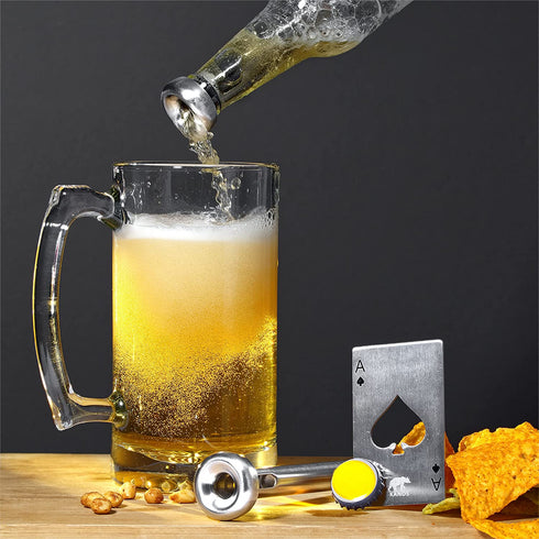 Beer Chiller Sticks For Bottles By KANOS - Set of 2 Stainless Steel Cooling Chillers - Unique Beer Lovers Gifts For Men - Great Gift Ideas For Dad, Boyfriend, Husband, Brother - Ace Card Bottle Opener