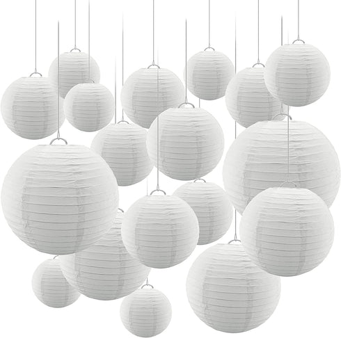 24 Pc Paper Round Lantern for Birthday Bridal Wedding Baby Shower Parties - Great for Indoor or Outdoor (White)