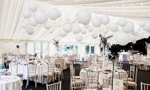 24 Pc Paper Round Lantern for Birthday Bridal Wedding Baby Shower Parties - Great for Indoor or Outdoor (White)