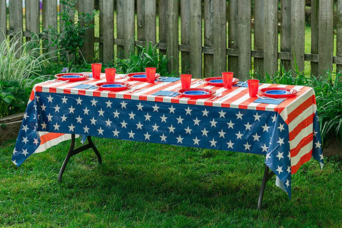 Exquisite 6-Pack Premium Rectangle American Flag Design Plastic Tablecloth - USA Stars and Stripes Tablecloth Disposable Plastic Table Cover for July 4th - 54 inch. x 108 inch.