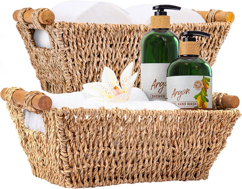 Small Wicker Baskets - Hand-Woven Seagrass Storage Baskets - Beautiful Toilet Paper Holder Basket for Bathroom - 12" x 7.2" x 4.4", 2-Pack