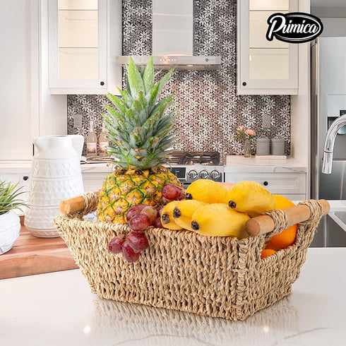 Small Wicker Baskets - Hand-Woven Seagrass Storage Baskets - Beautiful Toilet Paper Holder Basket for Bathroom - 12" x 7.2" x 4.4", 2-Pack