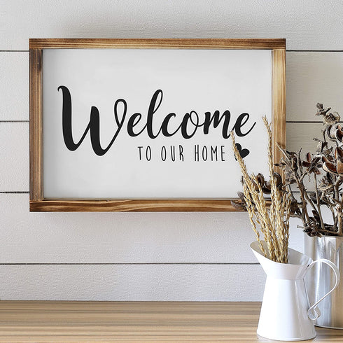 Welcome to Our Home Sign -Rustic Farmhouse Decor for the Home Sign - Wall Decorations for Living Room, Modern Farmhouse Wall Decor, Rustic Wall Hanging Welcome Sign with Solid Wood Frame -11x16 inches